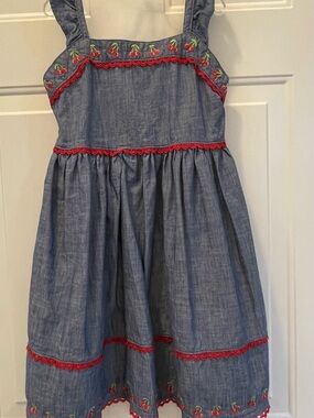 Gymboree Blue Denim w/Red Applique & Trim Sundress  Sz 8